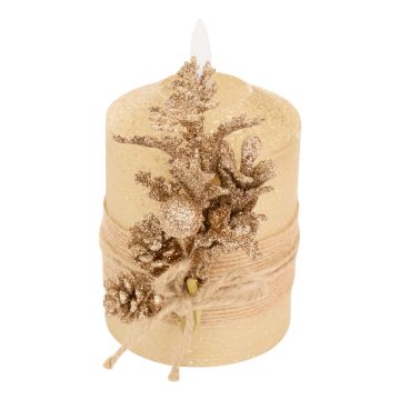 CANDELA A LED CON PIGNE/RAMI 7.5X12.5CM ORO GLITTERATO