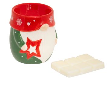 BRUCIATORE PER CERA A FORMA DI GNOMO CON CERA AI FRUTTI ROSSI 8X9CM