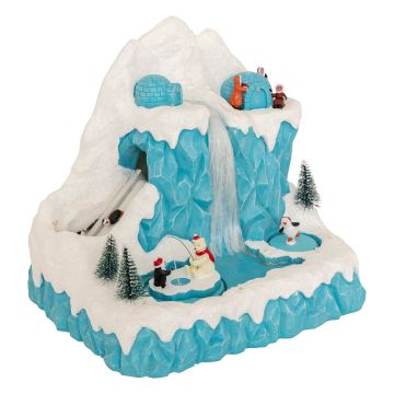 VILLAGGIO CON ORSO/PINGUINO/SCIATORI LED MUSICALE/MOVIMENTO 28X23X26.2CM