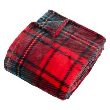 COPERTA PLAID A QUADRETTI ROSSA/NERA 130X170CM