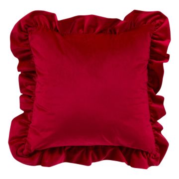 CUSCINO CON VOLANTE ROSSO EFFETTO LUCIDO IN POLIESTERE 51X51CM  