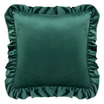 CUSCINO CON VOLANTE VERDE EFFETTO LUCIDO IN POLIESTERE 51X51CM
