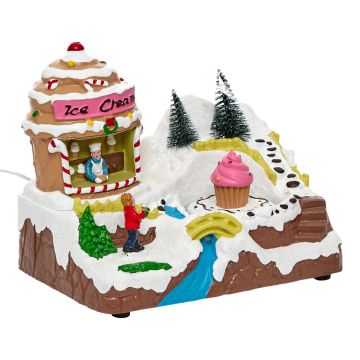 VILLAGGIO GELATERIA 5 LED CON MUSICA E MOVIMENTO 18.8X12.6 H. 15.2CM