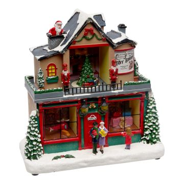 VILLAGGIO NEGOZIO DI REGALI CON 21 LED CON MUSICA E MOVIMENTO 23.5X12.7 H 23.8CM