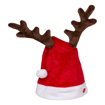 CAPPELLO BABBO NATALE CON CORNA DI RENNA E MOVIMENTO 18X22CM 