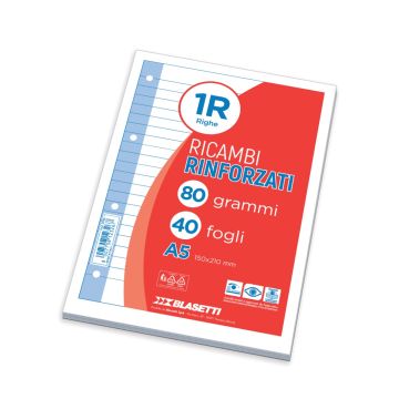 CONFEZIONE 40 FOGLI RICAMBI RINFORZATI A5 RIGHE
