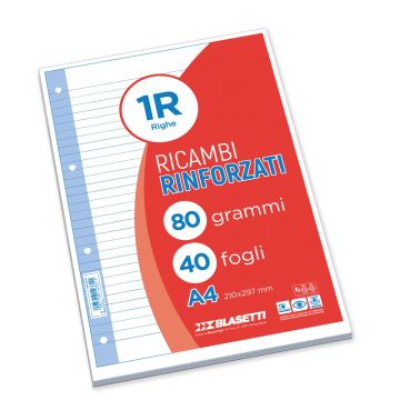 CONFEZIONE 40 FOGLI RICAMBI RINFORZATI A4 RIGHE 