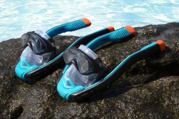 MASCHERA SNORKELING PER ADULTO HYDRO-PRO AZZURRO, ARANCIO E NERO 