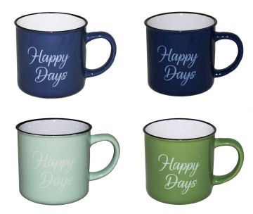 SET 4 TAZZE MUG ASSORTITE HAPPY DAYS IN CERAMICA 8.8X8.2CM 340ML
