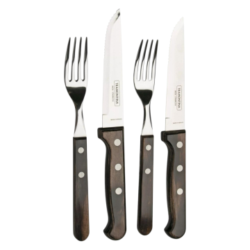 TRAMONTINA - SET 4  POSATE DA BARBECUE IN ACCIAIO INOX E LEGNO 