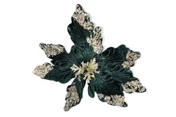 FIORE GAMBO CORTO IN VELLUTO VERDE SCURO CON GLITTER CHAMPAGNE