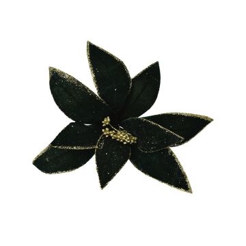 FIORE GAMBO LUNGO IN VELLUTO VERDE 9 PETALI CON BORDO GLITTERATO