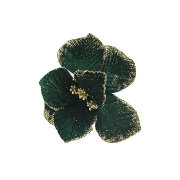 FIORE GAMBO LUNGO IN VELLUTO VERDE CON 8 PETALI CON BORDO GLITTERATO FIORE GAMBO LUNGO IN VELLUTO VERDE CON 8 PETALI CON BORDO GLITTERATO