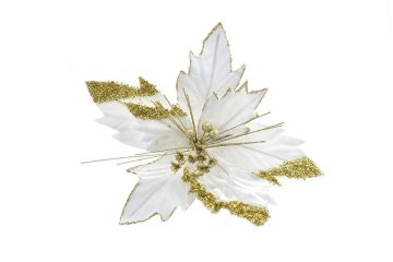 FIORE GAMBO CORTO BIANCO E ORO CON GLITTER