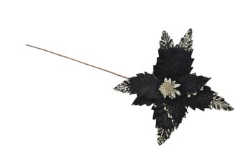 FIORE NATALIZIO NERO GLITTERATO H. 60CM