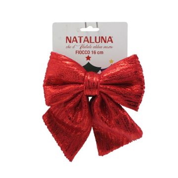 FIOCCO IN TESSUTO ROSSO LUCIDO RIGHETTATO H. 16CM