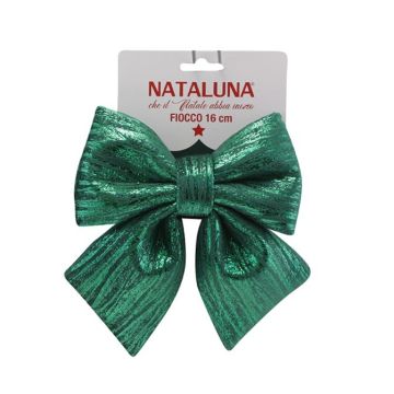 FIOCCO IN TESSUTO VERDE LUCIDO RIGHETTATO H. 16CM