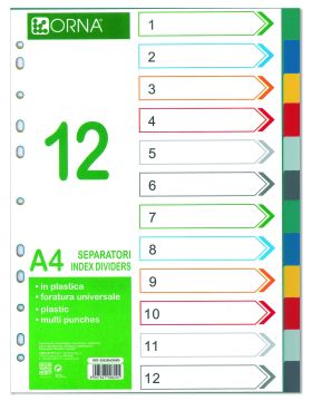 SET 12 SEPARATORI COLORATI IN PPL A4