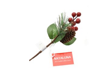 PICK NATALIZIO CON BACCHE E PIGNA LUNGHEZZA 20CM