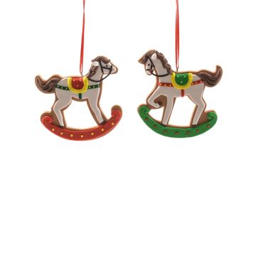 PENDENTE CON CAVALLO A DONDOLO IN ARGILLA MORBIDA 10X10.5CM ASSORTITO