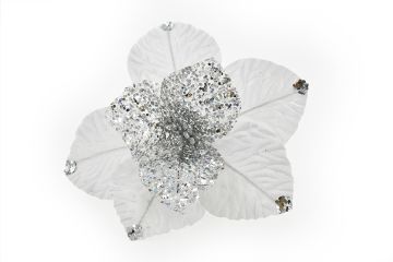 FIORE CON GLITTER BIANCO/ARGENTO H. 28CM