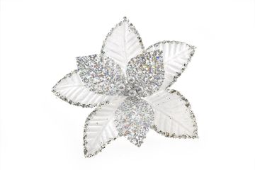 FIORE NATALIZIO CON GLITTER BIANCO/ARGENTO H. 29CM