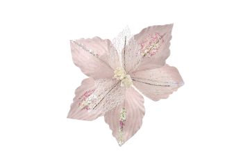 FIORE NATALIZIO GLITTERATO ROSA/BIANCO H. 29CM
