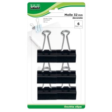 LEBEZ - SET 6PZ DOUBLE CLIPS 32MM NERO
