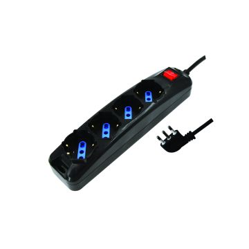MULTIPRESA CON 4 PRESE UNIVERSALI SPINA 90° CAVO 1,5MT NERA