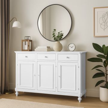 CREDENZA IN LEGNO MASSELLO CM 160X50 H. 102 LACCATO BIANCO PANNA