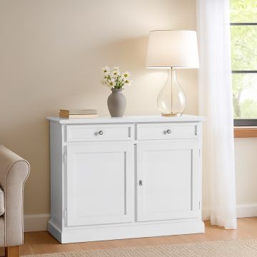 CREDENZA IN LEGNO MASSELLO CM 106X42 H. 86 LACCATO BIANCO PANNA