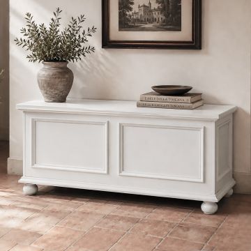 CASSAPANCA IN LEGNO LACCATA BIANCA CM 120X44 E H 51