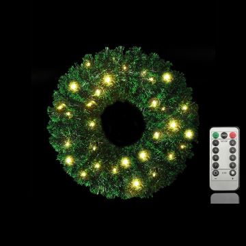 CORONA EFFETTO PINO 40 LED BIANCO CALDO CON TELECOMANDO DIAM. 45CM