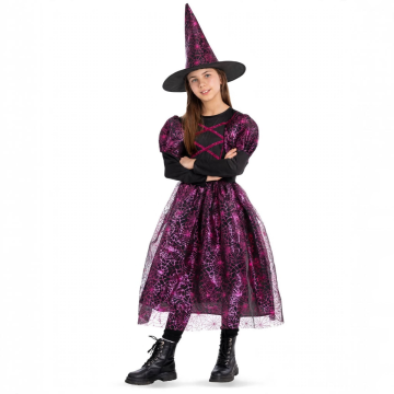 COSTUME STREGA FUCSIA CON RAGNATELE PER BAMBINE TG. 6-7 ANNI