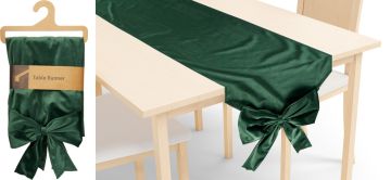 RUNNER IN VELLUTO VERDE SCURO CON FIOCCHI 33X240CM