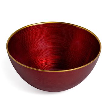 CIOTOLA TONDA IN VETRO ROSSO CON BORDO DORATO DIAM. 15CM