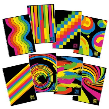 ONE COLOR - QUADERNO BLACK & FLUO A4 20+1 FOGLI RIGHE 4a e 5a elem. ASS.