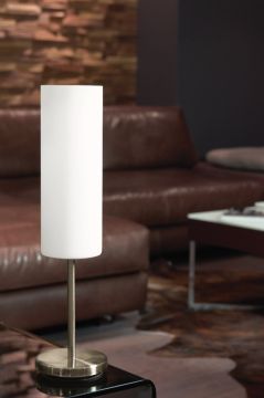LAMPADA DA TAVOLO TROY 3 NICHEL SATINATO/BIANCO LACCATO 12X46CM - 1XE27 40W