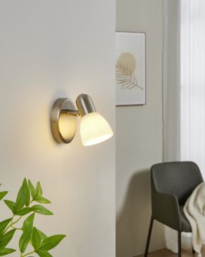 APPLIQUE DAKAR 1 NICHEL SATINATO E BIANCO 6.5X10.5 H. 13CM - 1XE14 MAX 25W