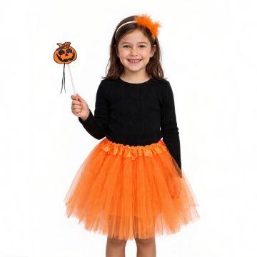 SET COSTUME HALLOWEEN IN TULLE ARANCIO PER BAMBINE