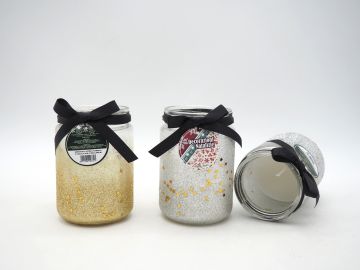 CANDELA CON VASO DI VETRO BRILLANTINATO DIAM. 7.4 ASSORTITO