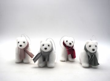 ORSO FLOCCATO BIANCO SEDUTO H 9.8X10X7CM CON SCIARPA ASSORTITO