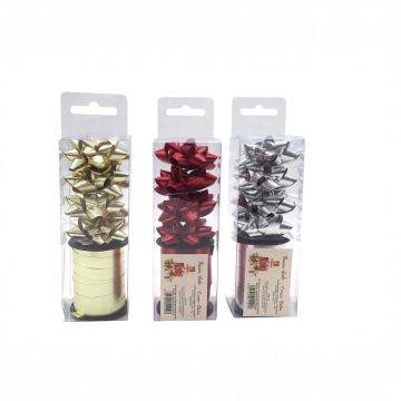SET ROTOLO DI NASTRO 10MT E 4 COCCARDE DIAM. 5.5CM ASSORTITO