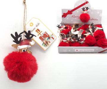 PENDENTE CON RENNA CON PON PON ROSSO H. 12CM