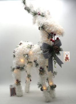 RENNA IN TINSEL CON LUCE LED E COCCARDA 34X11X60CM