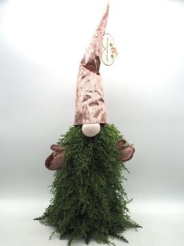 GNOMO IN PANNO ROSA CON BARBA IN AGHI DI PINO H. 65CM