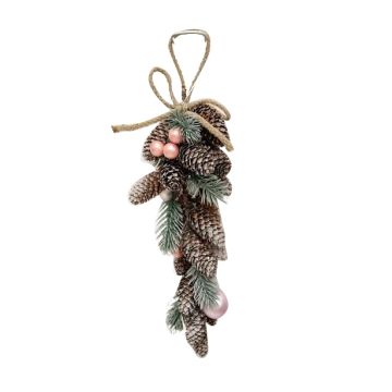 DIETROPORTA CON BACCHE ROSA E PIGNE IN PE H. 35CM