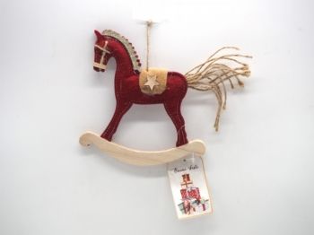 CAVALLO A DONDOLO DA APPENDERE IN FELTRO ROSSO 15X15CM