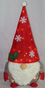 GNOMO A LED CON 45 LUCI CALDE E VESTE IN TINSEL H. 74CM
