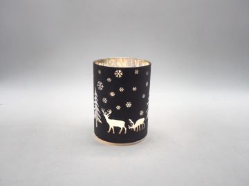 VASO NERO CON DISEGNO NATALIZIO E LUCI 9X12CM